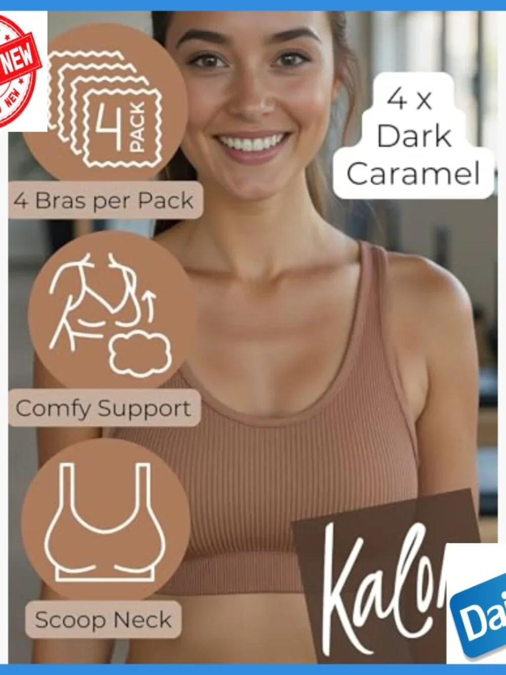 4-Pack Ribbed Bralette Crop Top Sports Bra Medium Support